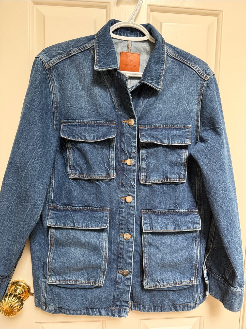 Anine Bing sz S 100% Cotton Denim Chore Barn ALDEN Jean Jacket silver hardware - Picture 3 of 12